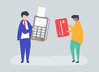 Characters of people making a credit card transaction illustration