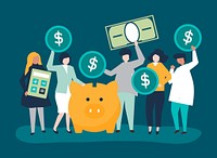 Diverse group of people and savings concept illustration