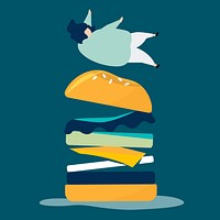 Character of a person falling on a giant hamburger illustration