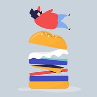 Character of a person falling on a giant hamburger illustration