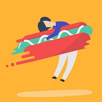 Character of a man hugging a fast food hotdog illustration