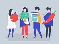 Characters of people holding healthy food illustration