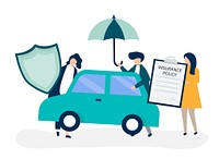 People with icons related to car insurance
