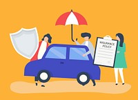People with icons related to car insurance