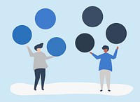 Characters of people with copy space circle icons illustration<br />
