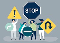 Character illustration of people with traffic sign icons