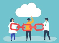 Cloud computing concept illustration of people holding a chain