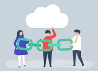 Cloud computing concept illustration of people holding a chain