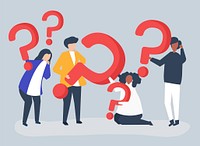 Group of people holding question mark icons