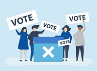 Character illustration of people with vote icons