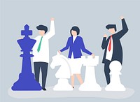 Business people with giant chess pieces