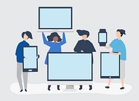Character illustration of people with different digital devices