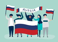 People holding Russian national flags