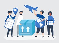 Character illustration of people with packages for shipment