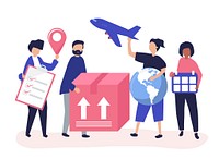 Character illustration of people with packages for shipment