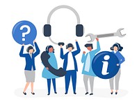 Customer support staff carrying communication icons