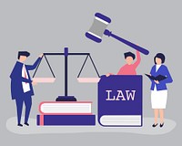 Illustration of people with justice and order icons
