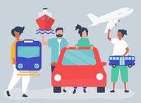 People holding different transportation icons