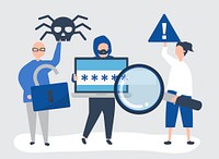 Character illustration of people with cyber crime icons