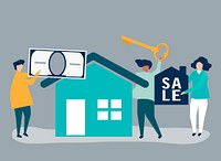 Character illustration of people selling house