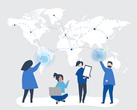Character illustration of people with global network concept