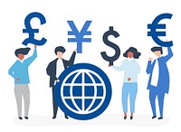 People carrying different currency sign