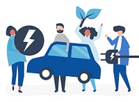 Group of people with an electric car