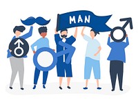 Characters of men holding masculine icons<br />
