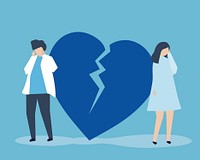 Character illustration of couple with a broke up icon