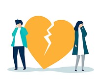 Character illustration of couple with a broke up icon