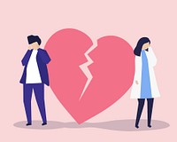 Character illustration of couple with a heartbreak icon
