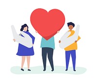 People holding heart and hand icons