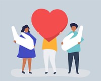 People holding heart and hand icons
