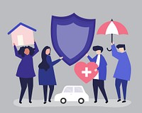 People carrying icons related to insurance