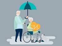 Senior couple with health insurance-related icons