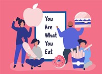 People with food icons illustration