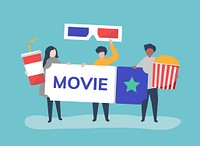 Character illustration of people with movies icon