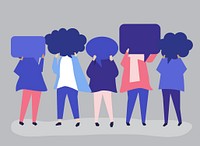People carrying speech bubble illustration
