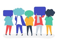 People carrying speech bubble illustration