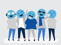 People with happy emotion emoticons illustration