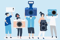 Character illustration of photographers with cameras