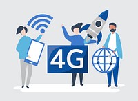 Character illustration of people with 4g icon