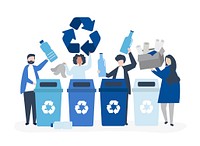 People sorting garbage for recycling