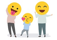 Happy family with funny emojis