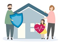 Family with home insurance and security