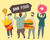 People with fatty junk food illustration