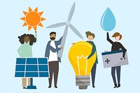 People with renewable energy resources illustration