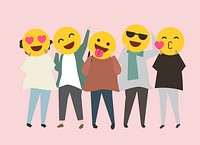 People with funny and happy emojis illustration