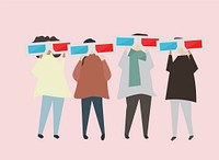 People with 3D cinema glasses illustration