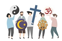 People holding diverse religious symbol illustration